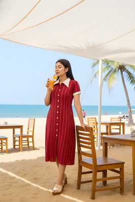 Mayaavi Women A-line Maroon Midi/Calf Length Dress