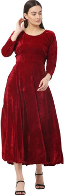 Garima Fashion Women Fit and Flare Maroon Above Knee/Mid Thigh Length Dress