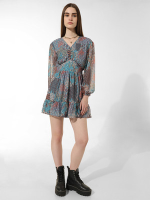 ONLY Women Tiered Multicolor Mini/Short Dress