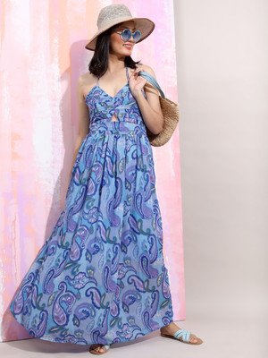 Tokyo Talkies Women A-line Blue Maxi/Full Length Dress