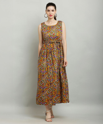 A R J FASHION Women Fit and Flare Multicolor Midi/Calf Length Dress