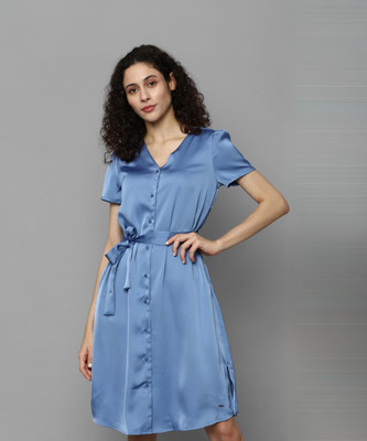 Allen Solly Women A-line Dark Blue Knee Length Dress
