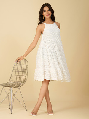 Dressberry Women A-line White Knee Length Dress