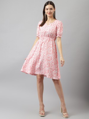 Toochki Women Fit and Flare Pink Dress