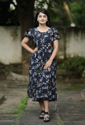 HouseOfCommon Women Maxi Blue Knee Length Dress