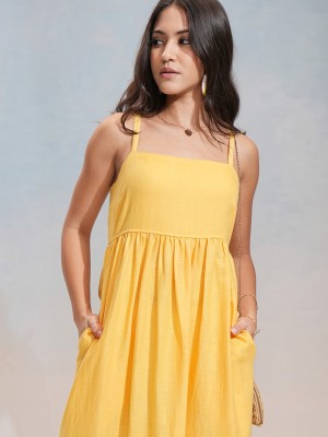 Tokyo Talkies Women Fit and Flare Yellow Dress