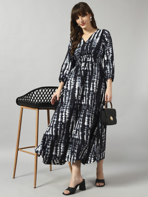 Raiyani Enterprise Women Fit and Flare Black Midi/Calf Length Dress