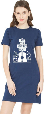 HouseOfCommon Women T Shirt Dark Blue Above Knee/Mid Thigh Length Dress