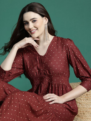 Sangria Women Fit and Flare Blue Midi/Calf Length Dress