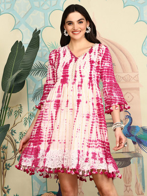 Ishin Women A-line Pink Maxi/Full Length Dress