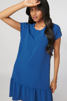 NOT SO PINK Women Fit and Flare Blue Below Knee Dress