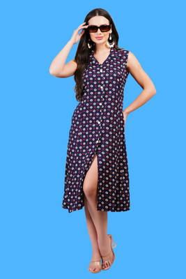 Oh Mi Dios Women A-line Dark Blue Midi/Calf Length Dress