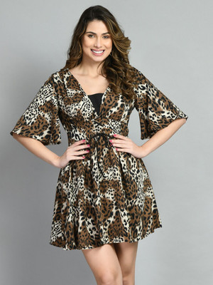 Fiorenza Women Fit and Flare Brown Above Knee/Mid Thigh Length Dress