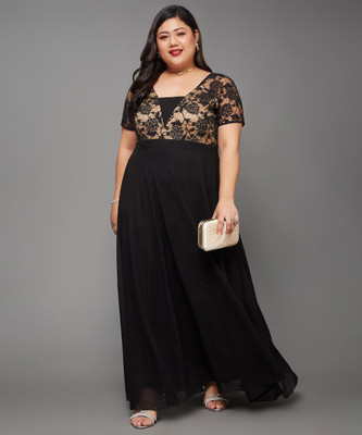 Miss Chase Women Fit and Flare Black Maxi/Full Length Dress