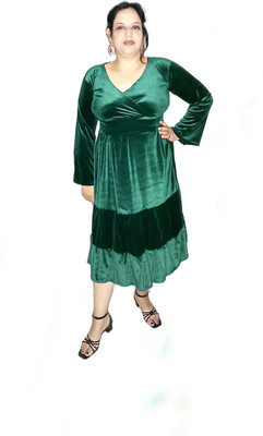 Garima Fashion Women Fit and Flare Dark Green Midi/Calf Length Dress