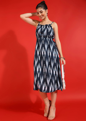 IKRASS Women Fit and Flare Blue Midi/Calf Length Dress