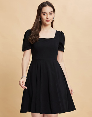Moda Rapido Women Fit and Flare Black Above Knee/Mid Thigh Length Dress