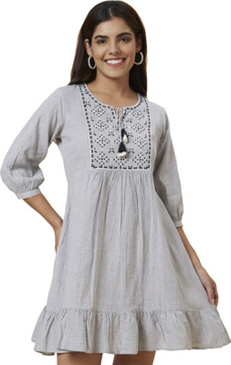 Globus Women Fit and Flare Grey Above Knee/Mid Thigh Length Dress