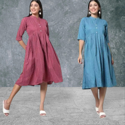 Rangrasiya Creation Women A-line Multicolor Knee Length Dress