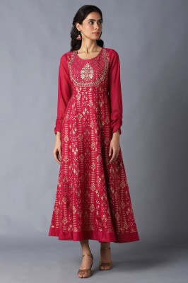 Aurelia Women Ethnic Dress Pink, Gold Dress