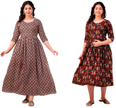 Moda Rapido Women Fit and Flare Multicolor Midi/Calf Length Dress