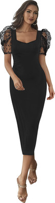 SHREE KSHETRAPAL CREATION Women Bodycon Black Below Knee Dress
