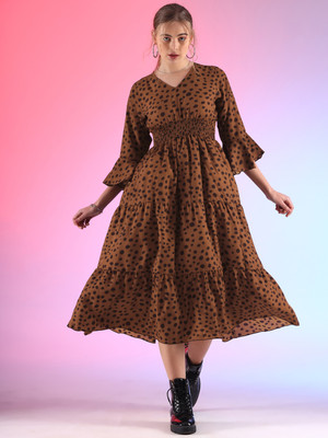 Sheetal Associates Women Fit and Flare Brown Midi/Calf Length Dress