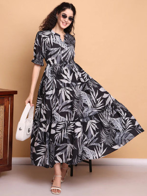 BLUERTONE Women A-line Multicolor Maxi/Full Length Dress