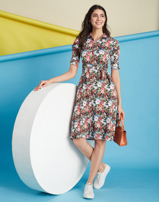 Moda Rapido Women Shirt Black, Multicolor Knee Length Dress