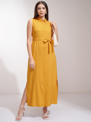 Tokyo Talkies Women A-line Yellow Maxi/Full Length Dress