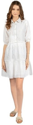 CoryEdge Women Fit and Flare White Above Knee/Mid Thigh Length Dress