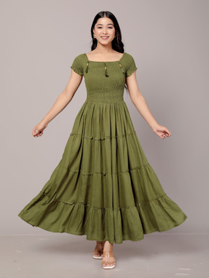 La Touch Premium Women Fit and Flare Light Green Maxi/Full Length Dress