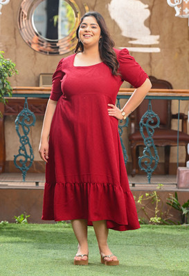 PrettyPlus by Desinoor.com Women Fit and Flare Maroon Maxi/Full Length Dress
