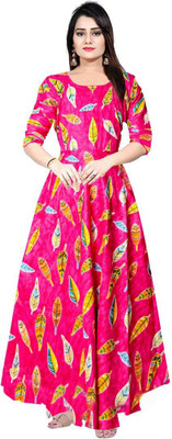 HouseOfCommon Women Maxi Pink Full Length Dress
