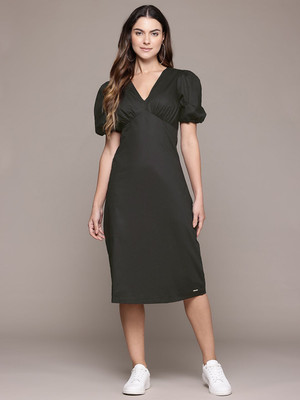 NAUTICA Women A-line Black Knee Length Dress