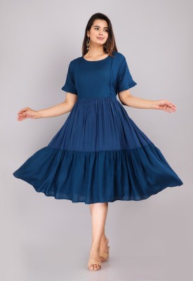 amaya creative center Women Fit and Flare Blue Dress