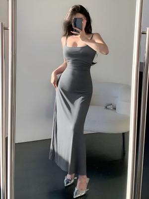 HouseOfCommon Women Bodycon Grey Maxi/Full Length Dress