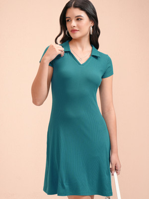 Tokyo Talkies Women Fit and Flare Blue Mini/Short Dress