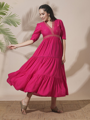 Globus Women A-line Pink Midi/Calf Length Dress
