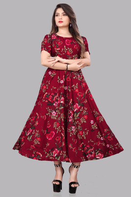 Qena Women A-line Multicolor Maxi/Full Length Dress
