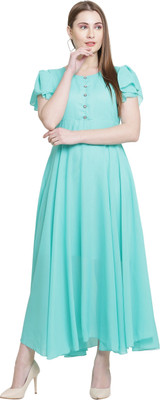 A R J FASHION Women Fit and Flare Blue Maxi/Full Length Dress