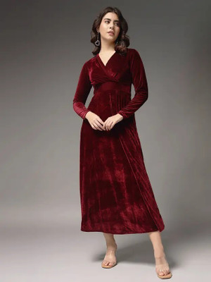 WestCHIC Women Fit and Flare Maroon Maxi/Full Length Dress