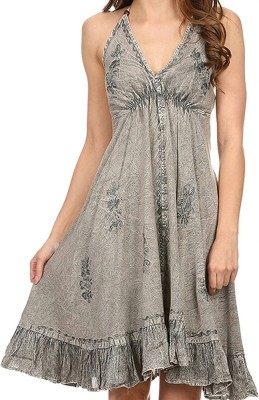 Anasfashion Women Fit and Flare Grey Dress