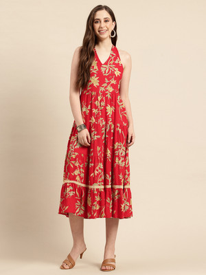METRONAUT Women A-line Multicolor Below Knee Dress