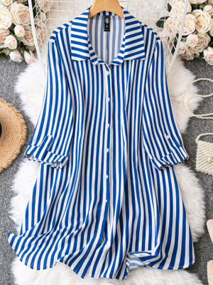 Honky Tonky Women Shirt Blue, White Knee Length Dress