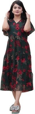 Parth Creation Women A-line Multicolor Below Knee Dress