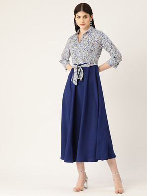 CHEMISTRY Women A-line Dark Blue Midi/Calf Length Dress