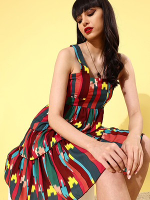 KASSUALLY Women Fit and Flare Multicolor Midi/Calf Length Dress