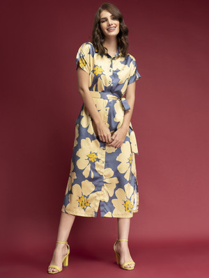 Fable Street Women A-line Yellow Midi/Calf Length Dress