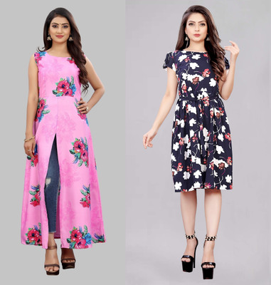 Modli 20 Fashion Women Fit and Flare Pink Below Knee Dress